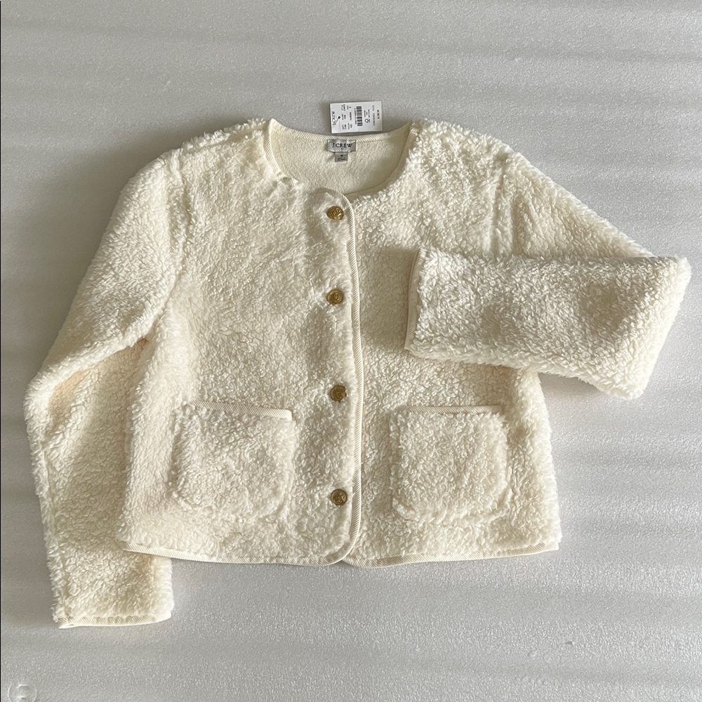 J. Crew cream fleece cropped Jacket S NWT $138